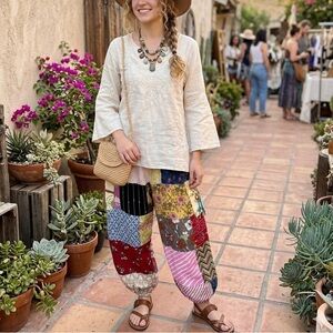 Artisanal Patchwork Harem Pants Cotton romantic maximalist Boho Balloon joggers